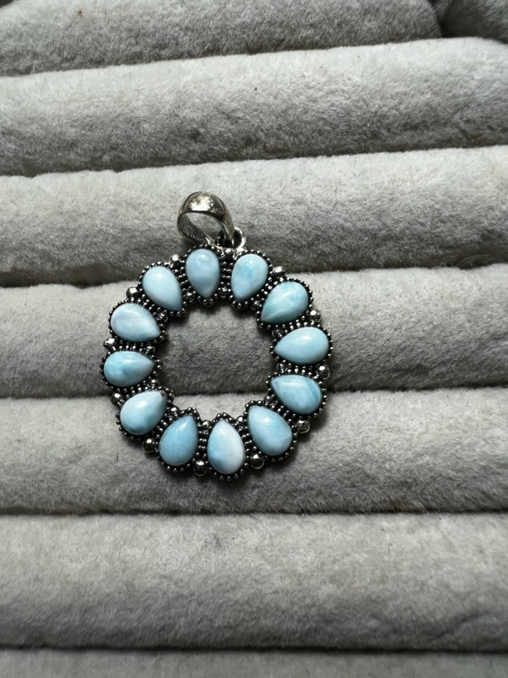 Sterling Silver Larimar Teardrop Circle Pendant